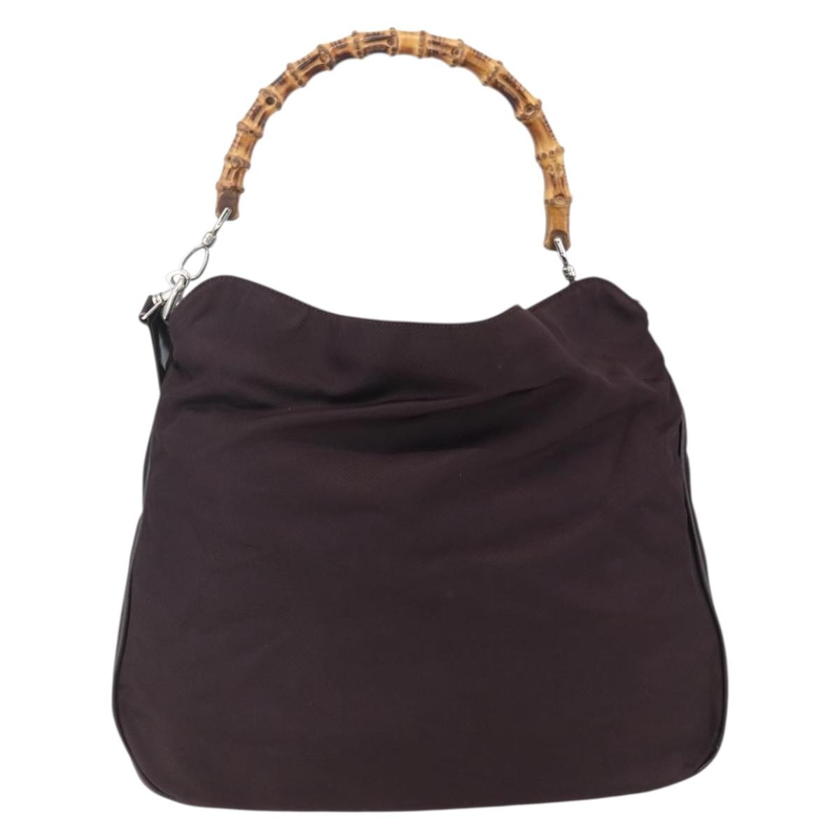 Gucci Vintage Bamboo Handle Bag Nylon Burgundy Nylon Handbag ( )