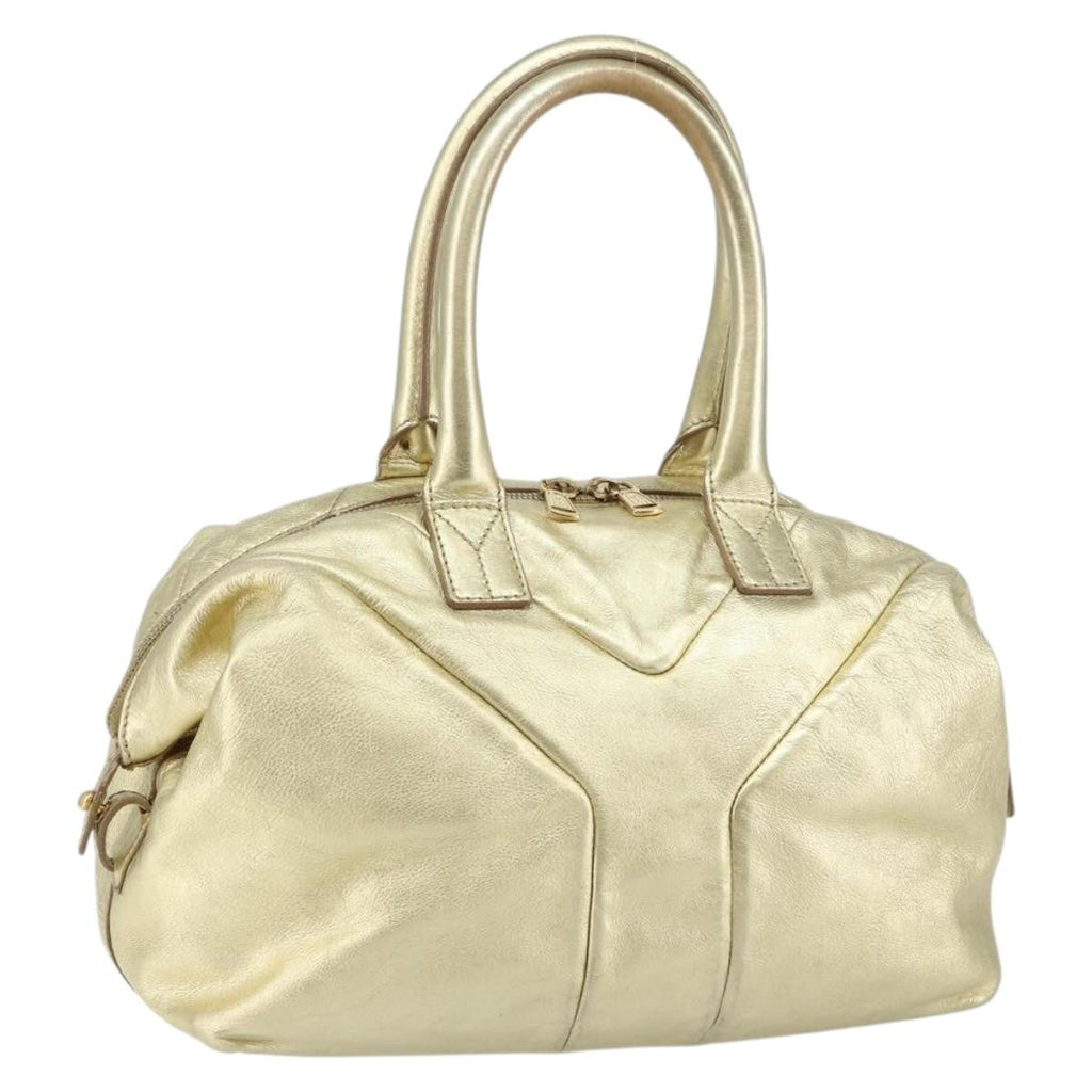 Saint Laurent Easy Y Bag Pebbled Leather Gold Leather Bag (Authentic  )