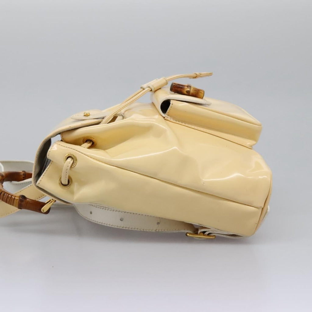 Gucci Vintage Bamboo Backpack Patent Beige Patent_Leather Backpack Bag (Authentic  )