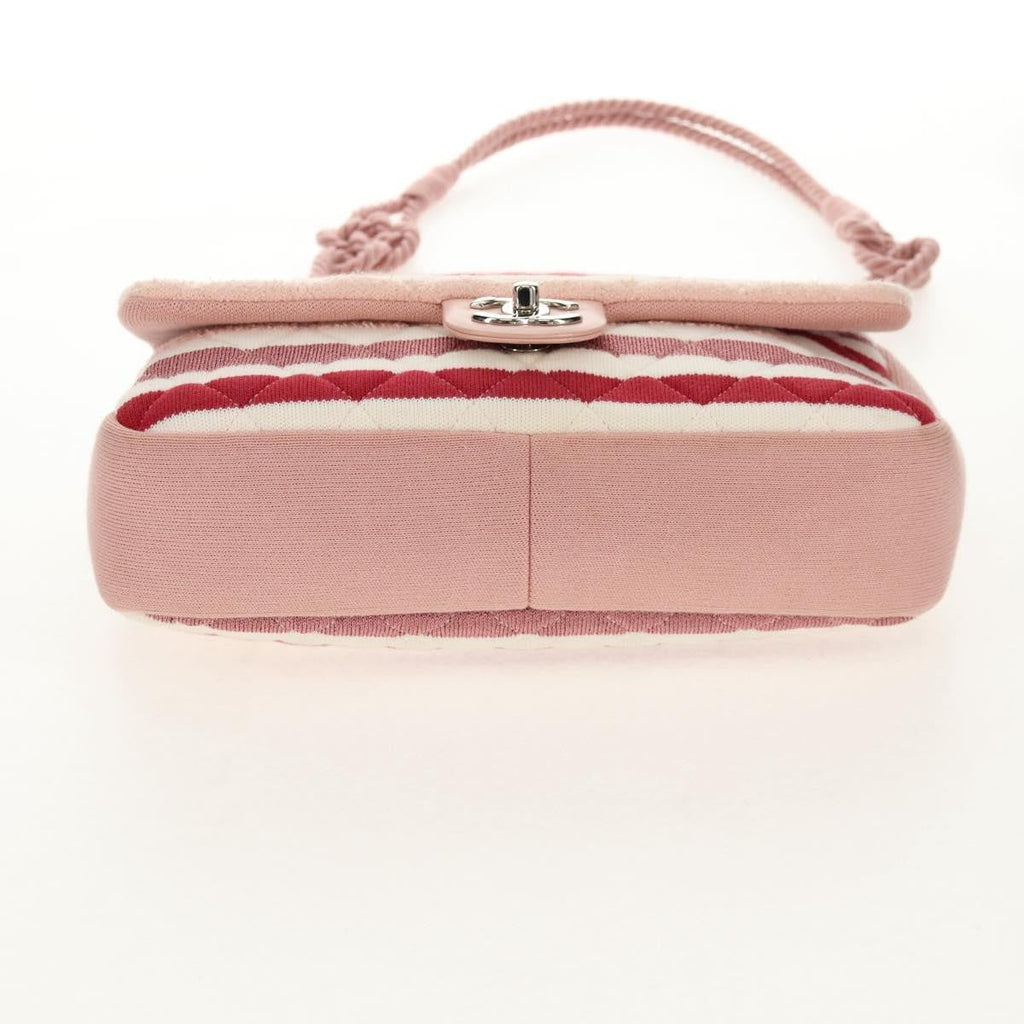 Chanel Vintage Flap Shoulder Bag Canvas Pink Leather Handbag ( )