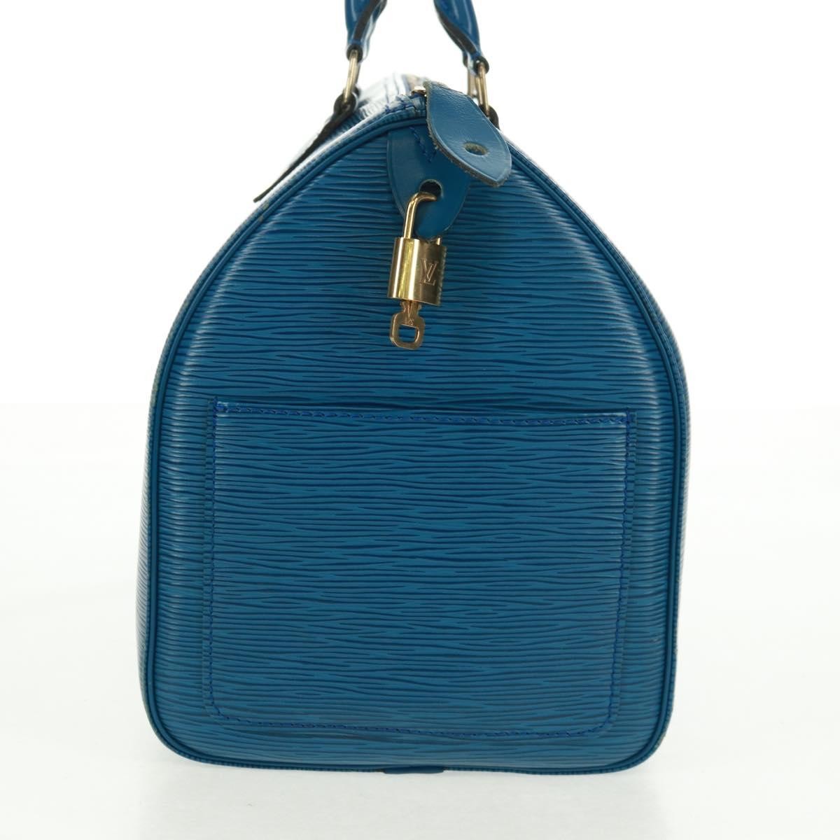 Louis Vuitton Speedy Handbag Epi Leather Blue Leather Handbag (Authentic  )