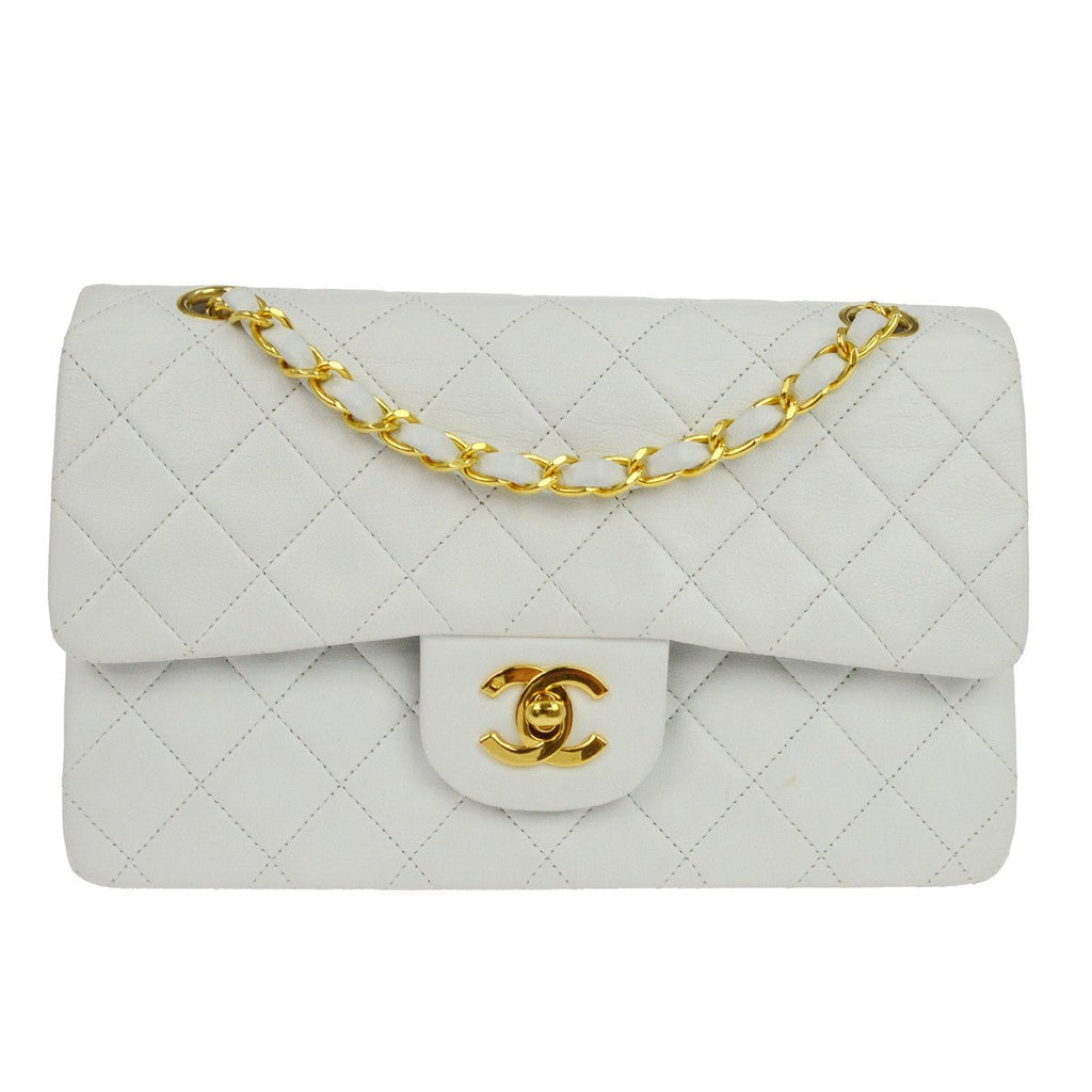 Chanel Timeless - Classic Double Flap Bag Leather White Leather Handbag ( )