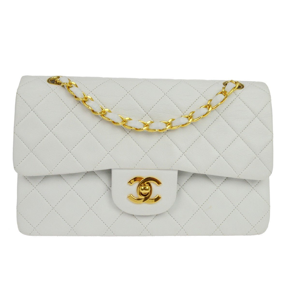 Chanel Timeless - Classic Double Flap Bag Leather White Leather Handbag ( )