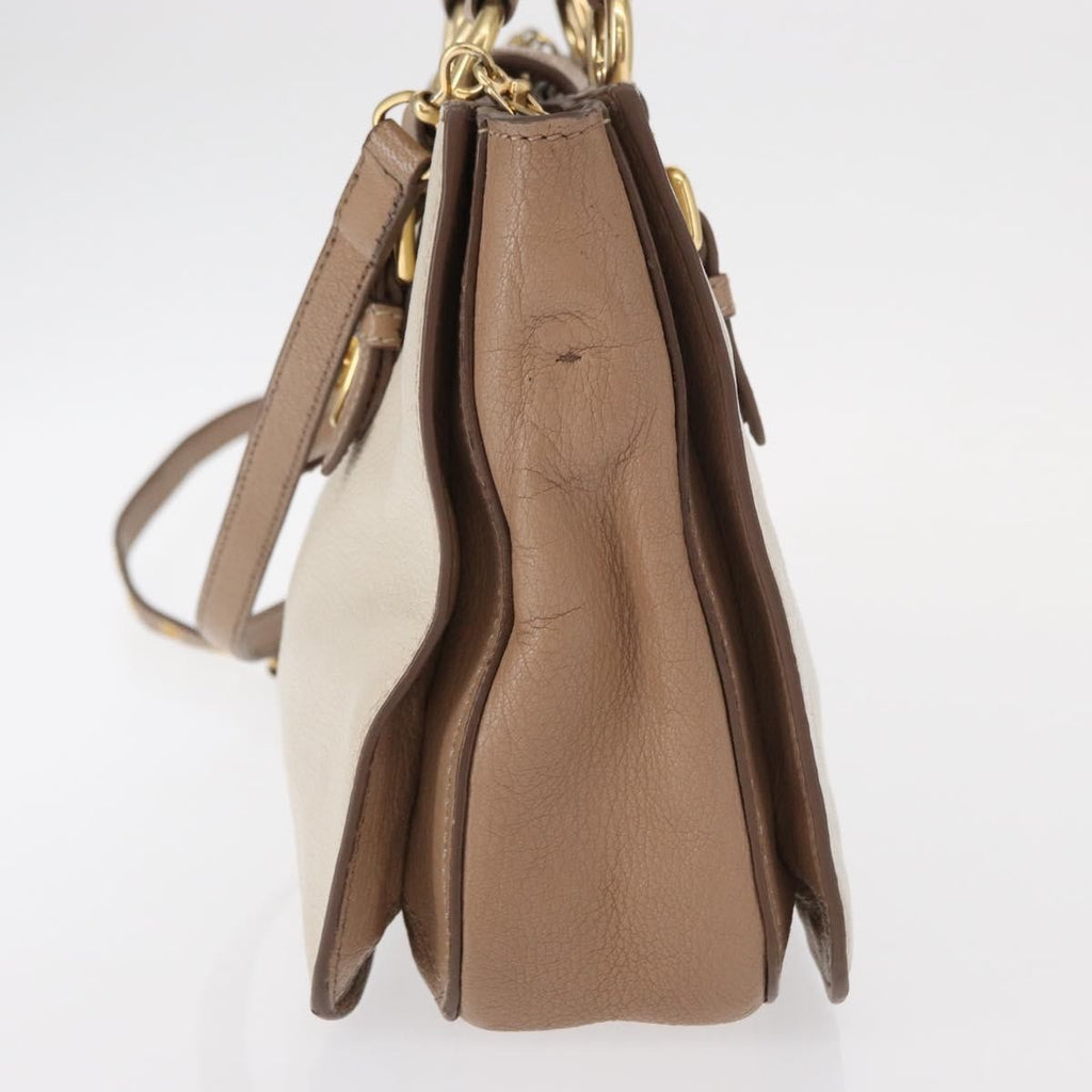 Miu Miu Madras Convertible Lock Tote Leather Beige Leather Handbag (Authentic  )