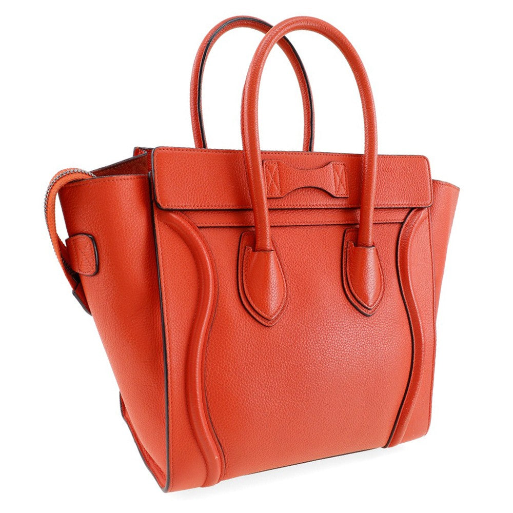 Celine Luggage Bag Grainy Leather Red Calfskin Handbag (Authentic  )