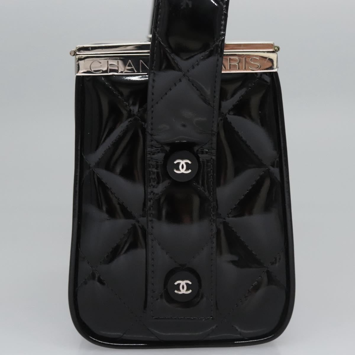 Chanel Vintage Metal Box Bag Quilted Patent Black Patent_Leather Handbag ( )