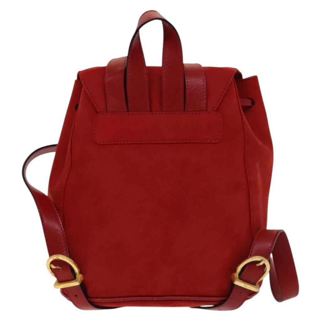 Salvatore Ferragamo Gancini Flap Drawstring Backpack Suede Red Suede Backpack Bag (Authentic  )