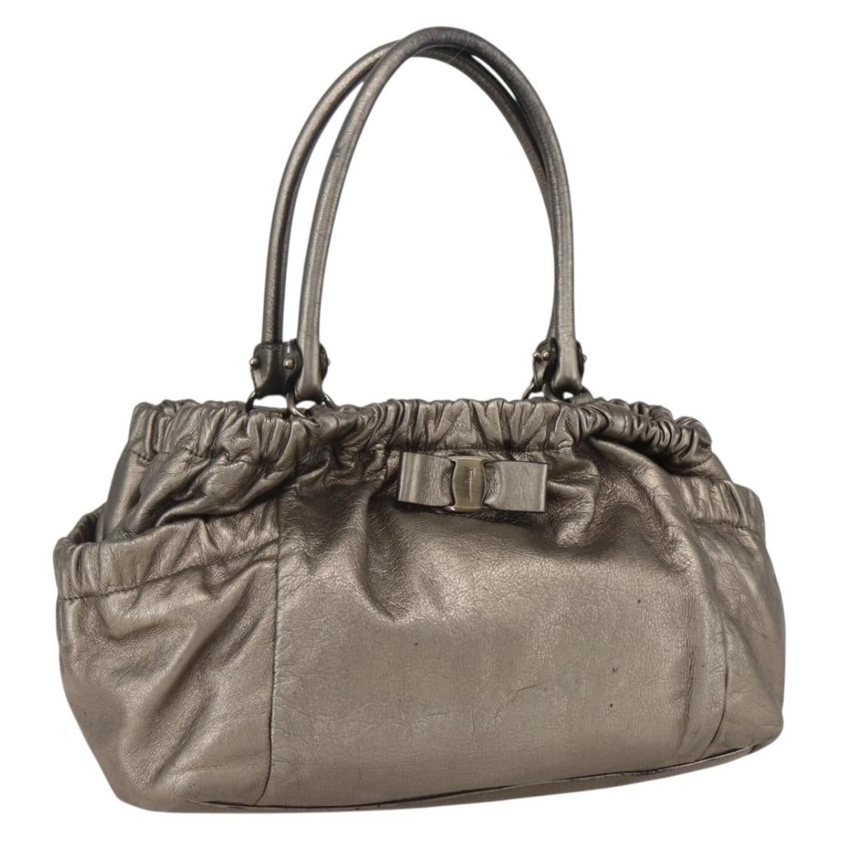 Salvatore Ferragamo Vala Handbag Leather Gold Leather Handbag (Authentic  )