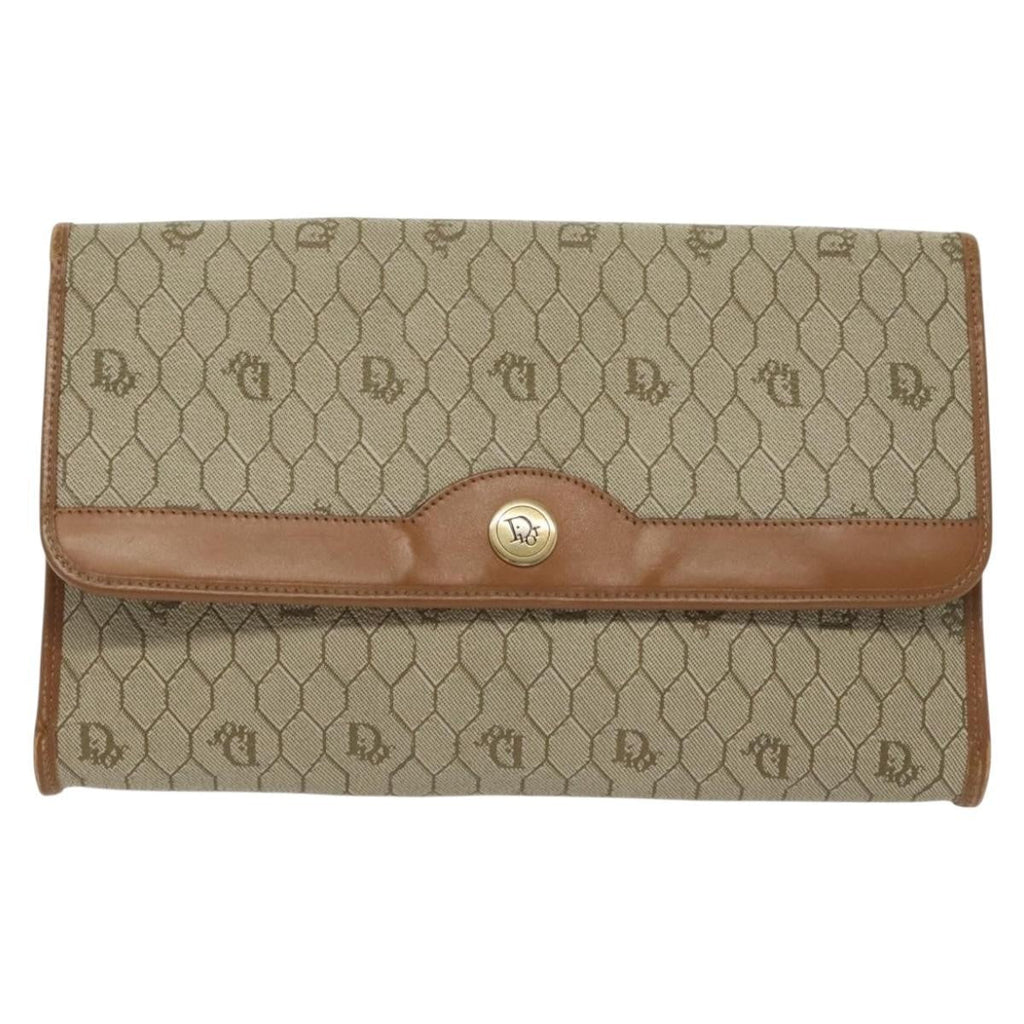 Christian Dior Vintage Honeycomb Chain Canvas Beige Canvas Bag (Authentic  )