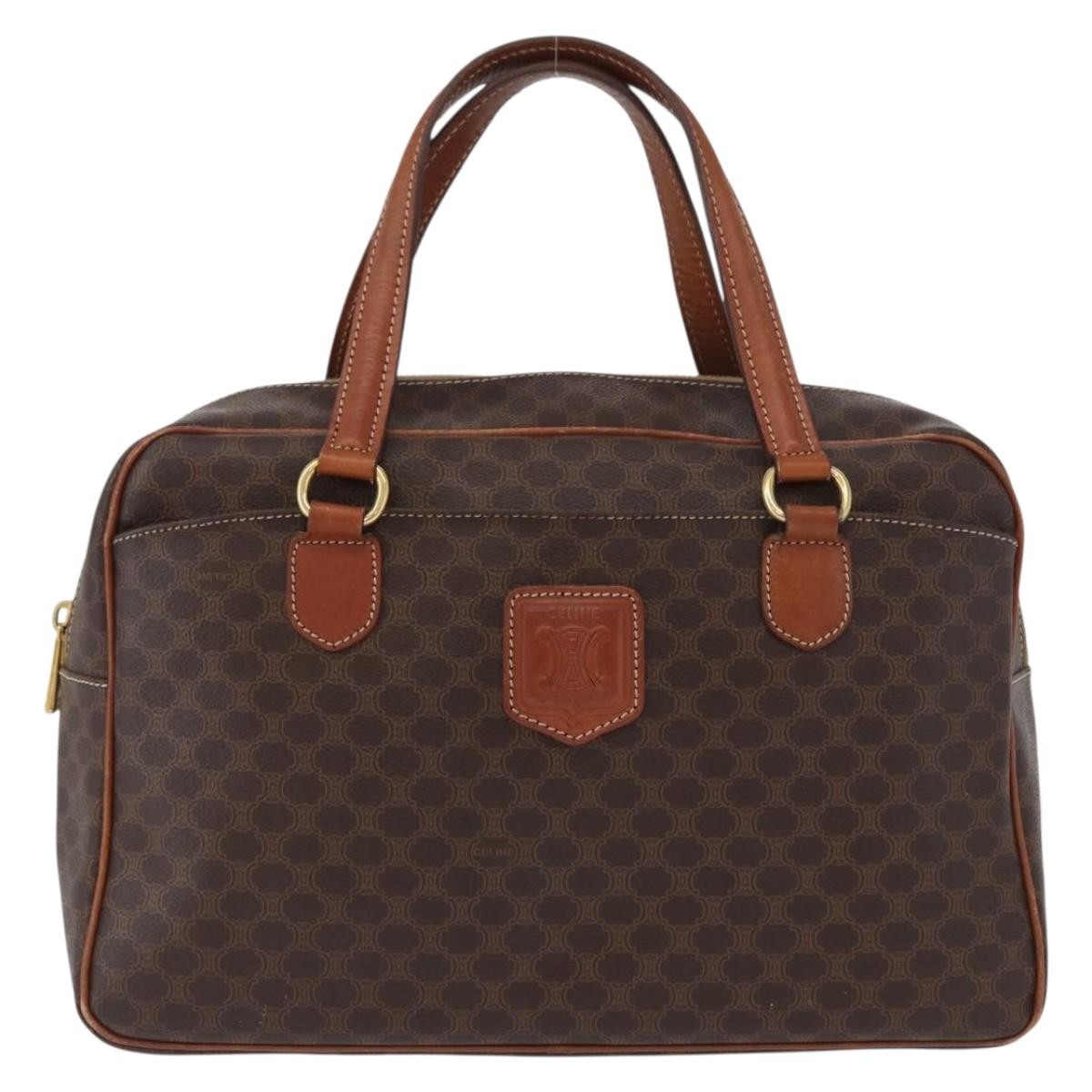 Celine Vintage Macadam Handbag Canvas And Leather Brown Canvas Handbag (Authentic  )