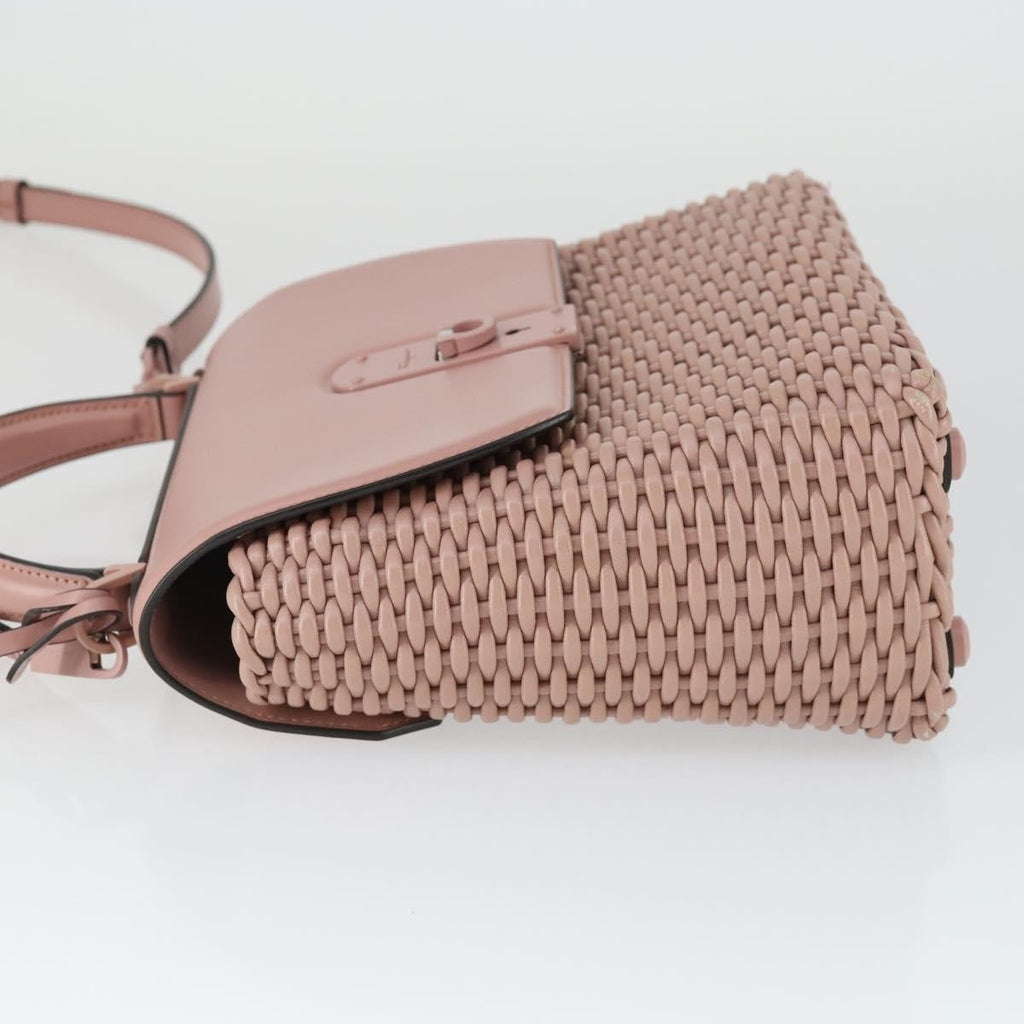 Salvatore Ferragamo Boxyz Top Handle Bag Woven Leather Pink Leather Handbag (Authentic  )