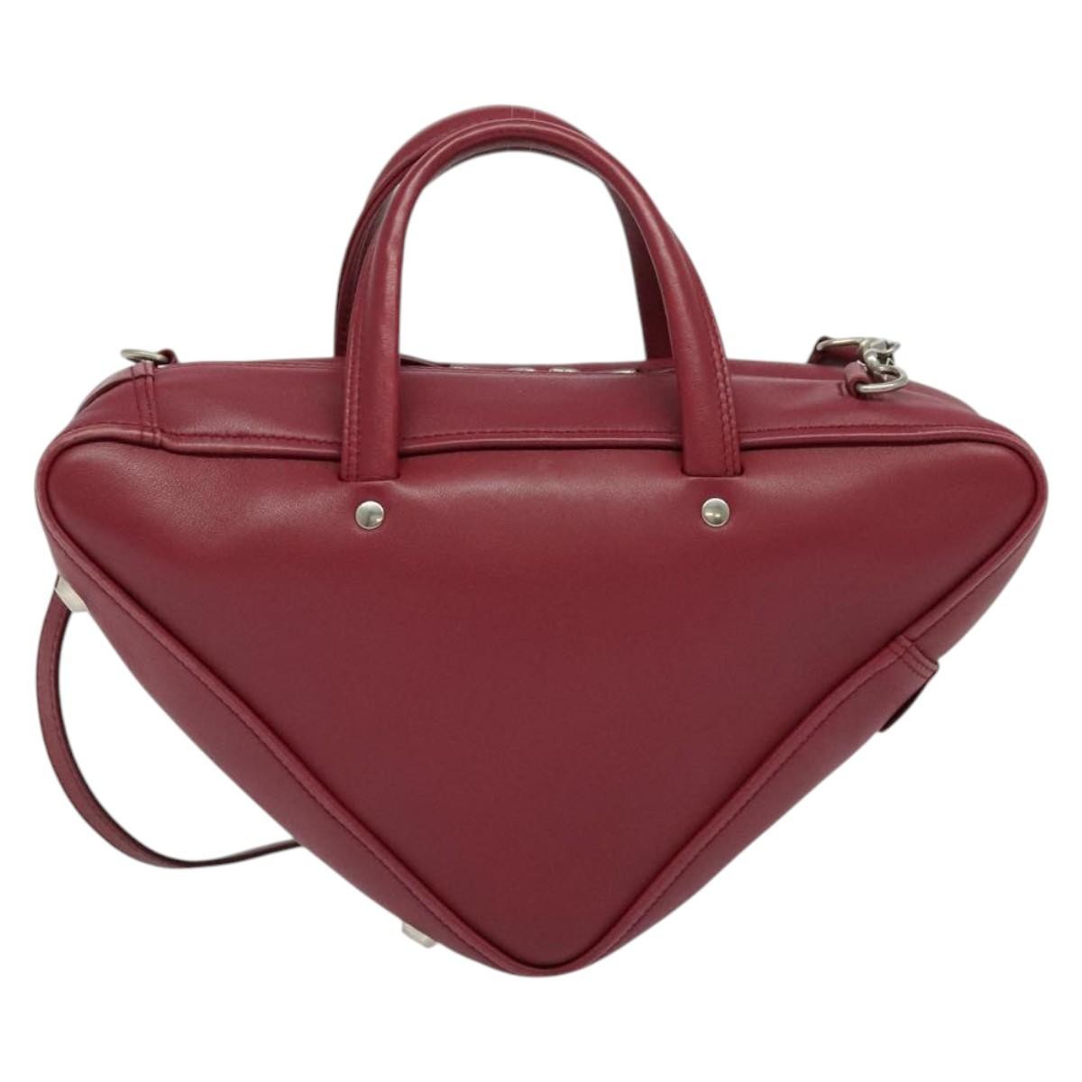 Balenciaga Triangle Duffle Bag Leather Red Leather Handbag (Authentic  )