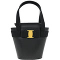 Salvatore Ferragamo Vara Bow Top Handle Bucket Bag Leather Black Leather Handbag (Authentic  )
