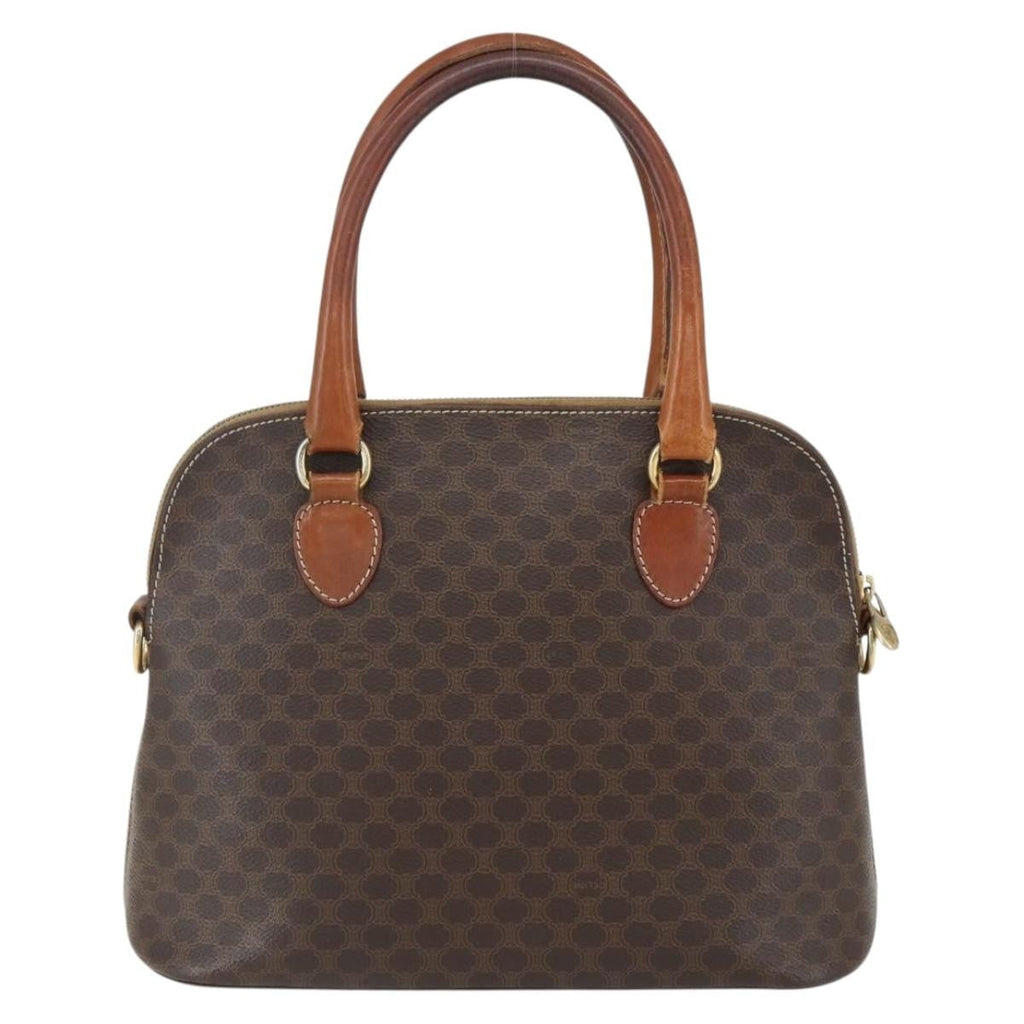Celine Vintage Macadam Handbag Canvas And Leather Brown Canvas Handbag (Authentic  )