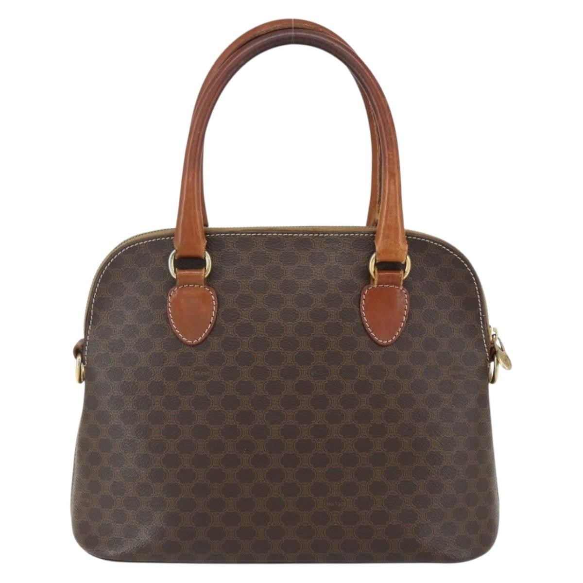 Celine Vintage Macadam Handbag Canvas And Leather Brown Canvas Handbag (Authentic  )