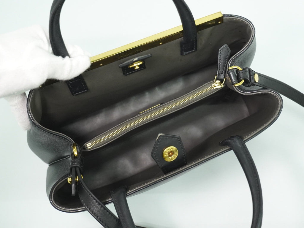 Fendi 2Jours Bag Leather Black Leather Handbag (Authentic  )