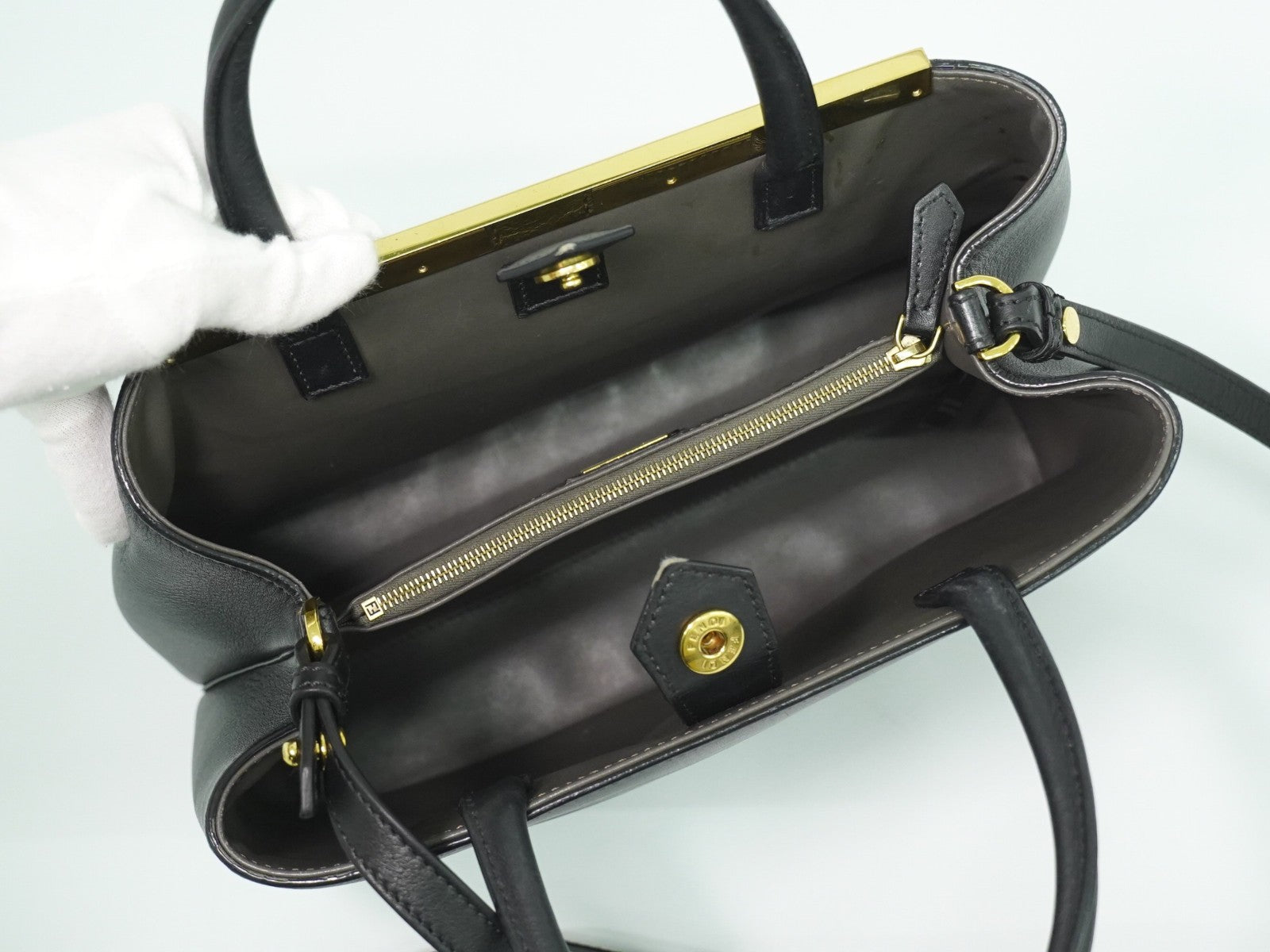 Fendi 2Jours Bag Leather Black Leather Handbag (Authentic  )