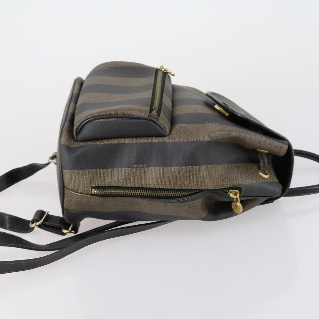 Fendi Pequin Front Pocket Backpack Coated Canvas Brown Pvc Backpack Bag (Authentic  )