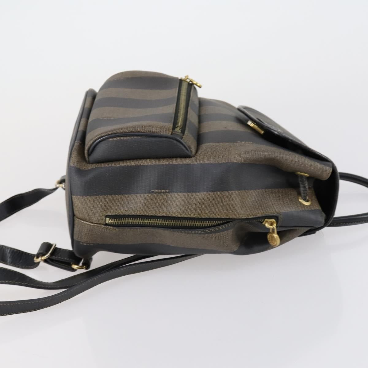 Fendi Pequin Front Pocket Backpack Coated Canvas Brown Pvc Backpack Bag (Authentic  )