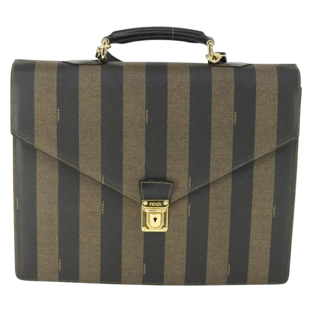Fendi Vintage Pequin Briefcase Bag Coated Canvas Brown Canvas Briefcase Bag (Authentic  )