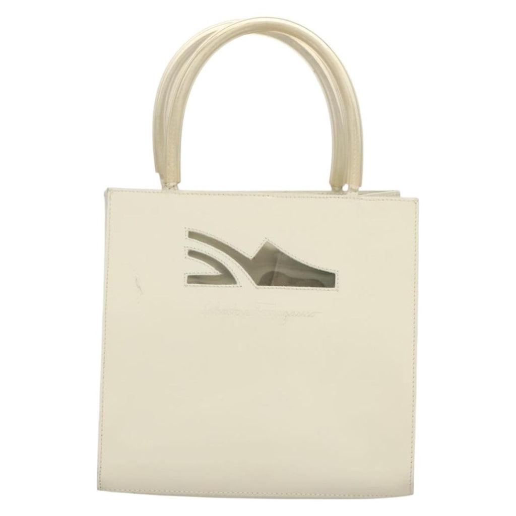 Salvatore Ferragamo Vintage Handbag Patent Leather White Patent_Leather Handbag (Authentic  )