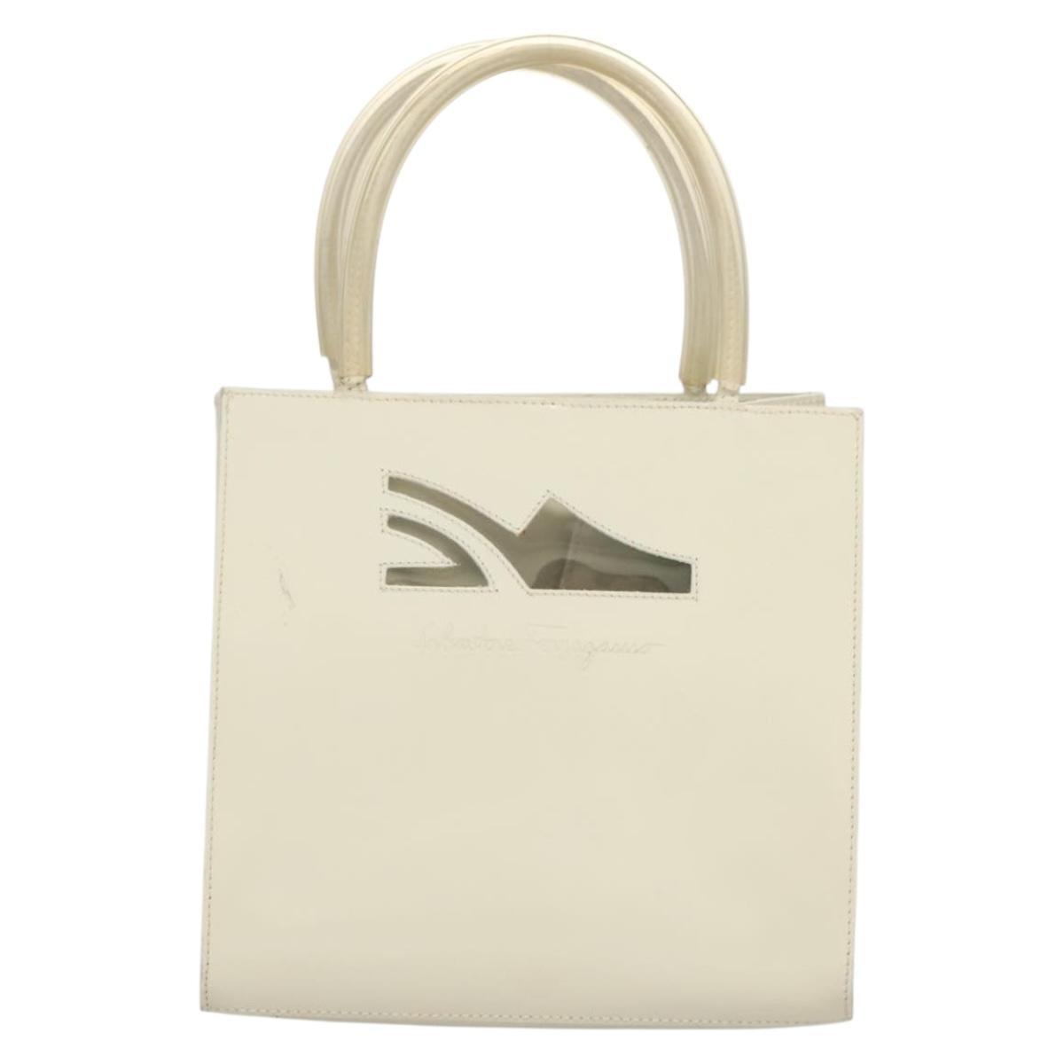 Salvatore Ferragamo Vintage Handbag Patent Leather White Patent_Leather Handbag (Authentic  )
