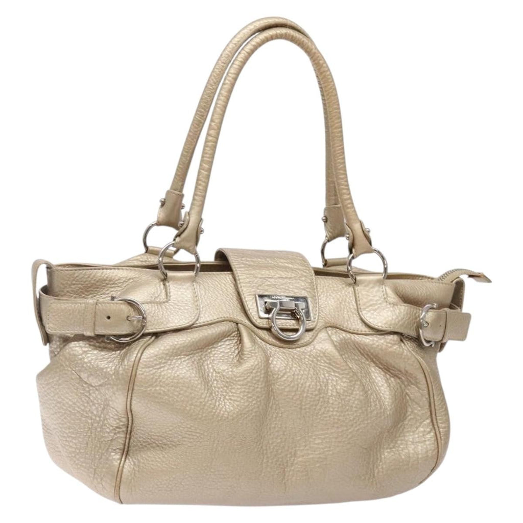 Salvatore Ferragamo Marisa Satchel Leather Gold Leather Bag (Authentic  )