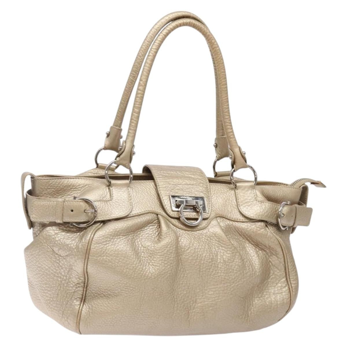 Salvatore Ferragamo Marisa Satchel Leather Gold Leather Bag (Authentic  )