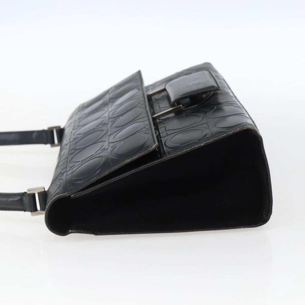 Salvatore Ferragamo Gancini Handbag Leather Black Leather Handbag (Authentic  )