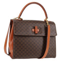 Celine Vintage Convertible Top Handle Bag Macadam Coated Canvas Brown Canvas Bag (Authentic  )