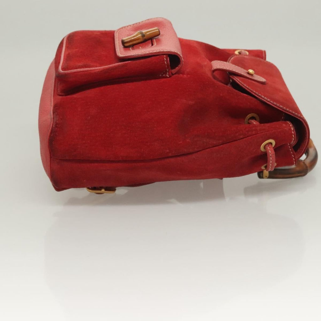 Gucci Vintage Bamboo Backpack Suede Red Suede Backpack Bag (Authentic  )