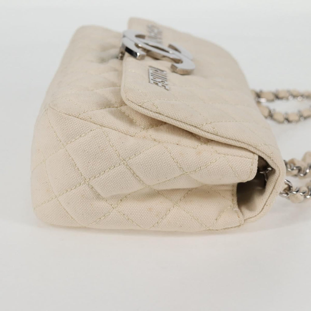 Chanel Cruise Flap Bag Quilted Canvas White Canvas Handbag ( )