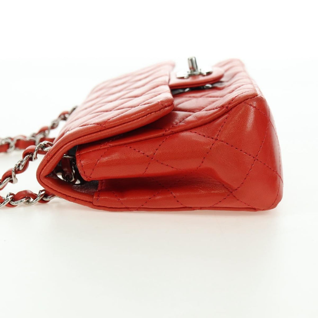 Chanel Flap Shoulder Bag Leather Red Leather Handbag ( )