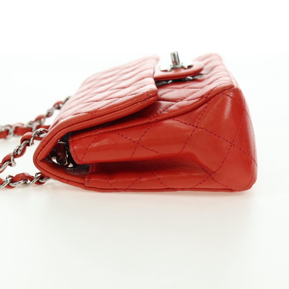 Chanel Flap Shoulder Bag Leather Red Leather Handbag ( )