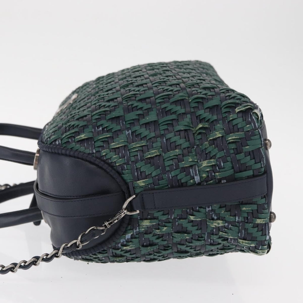 Chanel Convertible Chain Bowler Bag Woven Calfskin Green Leather Handbag (Authentic  )