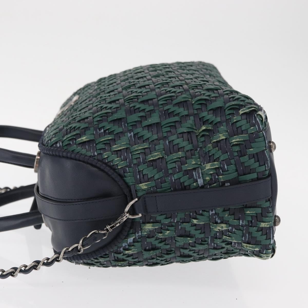 Chanel Convertible Chain Bowler Bag Woven Calfskin Green Leather Handbag (Authentic  )