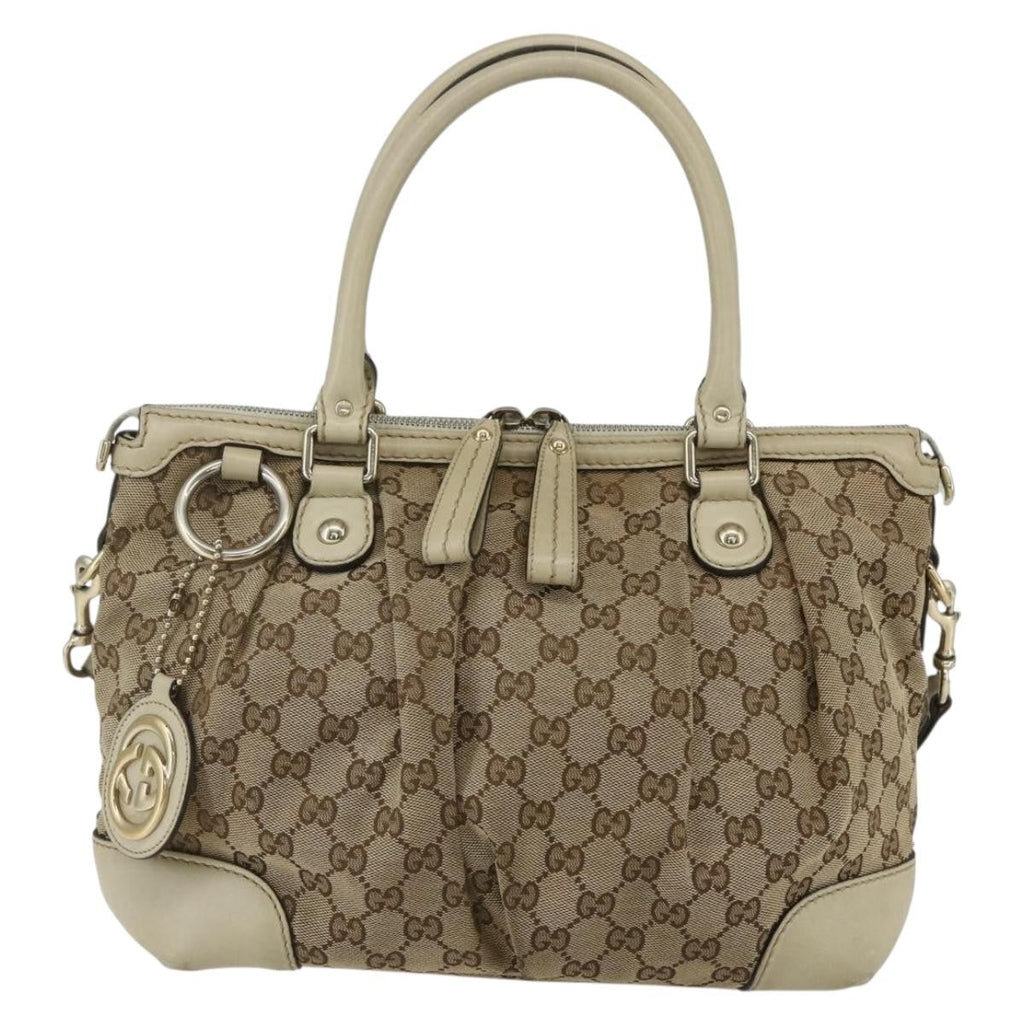 Gucci Sukey Top Handle Satchel Gg Coated Canvas Beige Canvas Handbag (Authentic  )