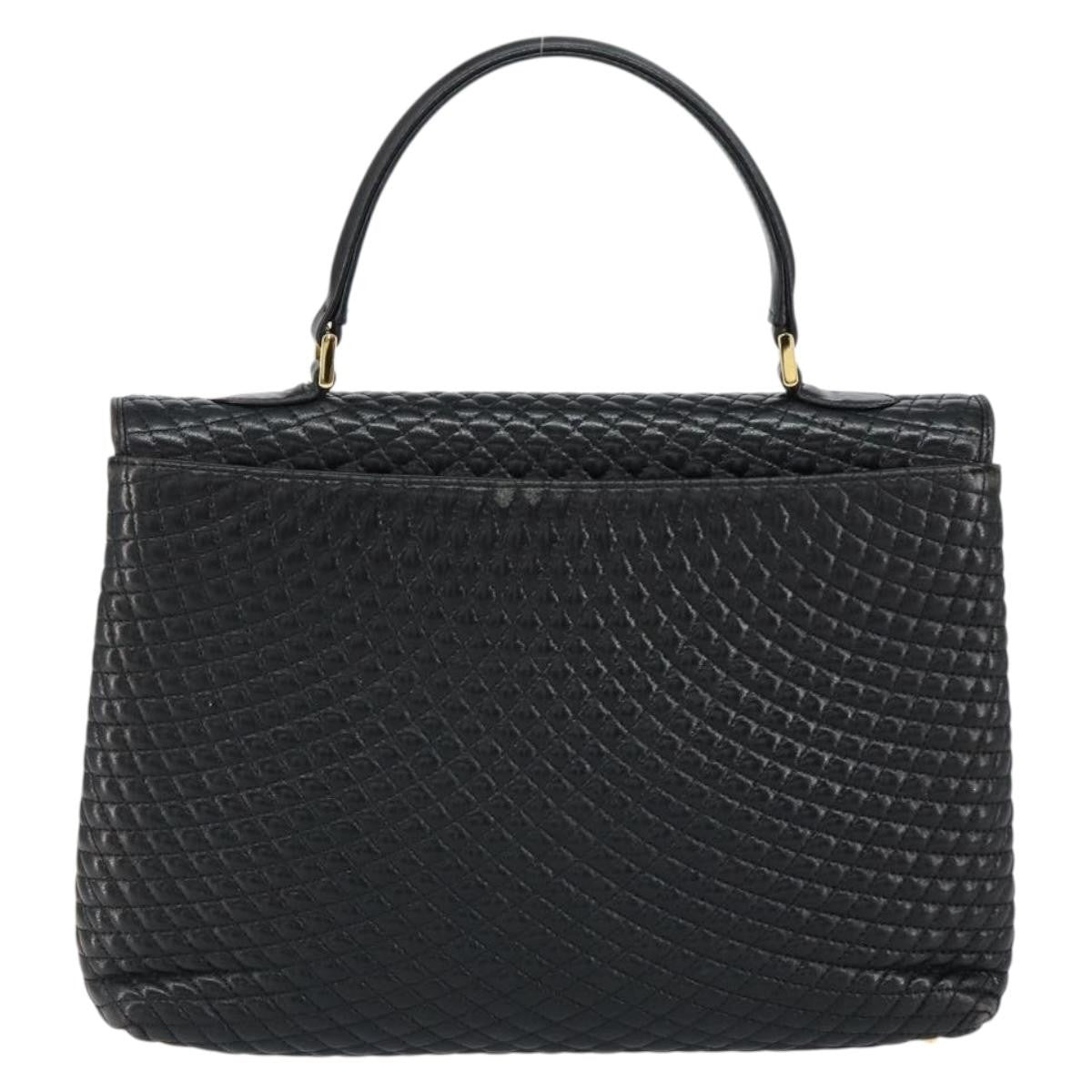 Bally Vintage Handbag Quilted Leather Black Leather Handbag (Authentic  )