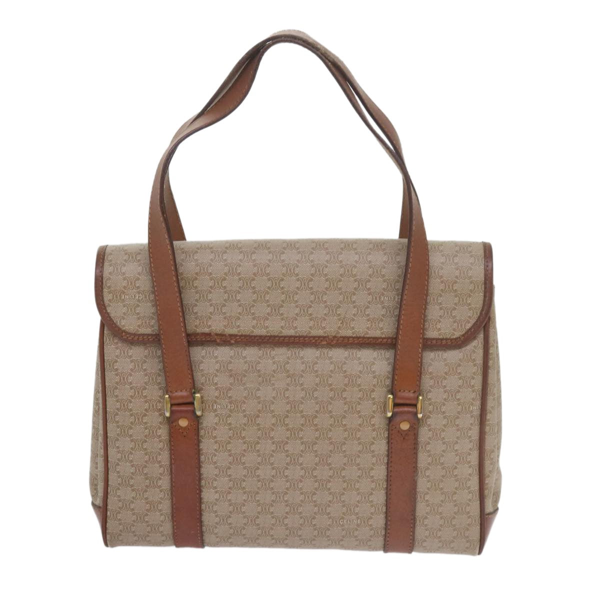 Celine Vintage Macadam Handbag Canvas And Leather Beige Canvas Handbag (Authentic  )