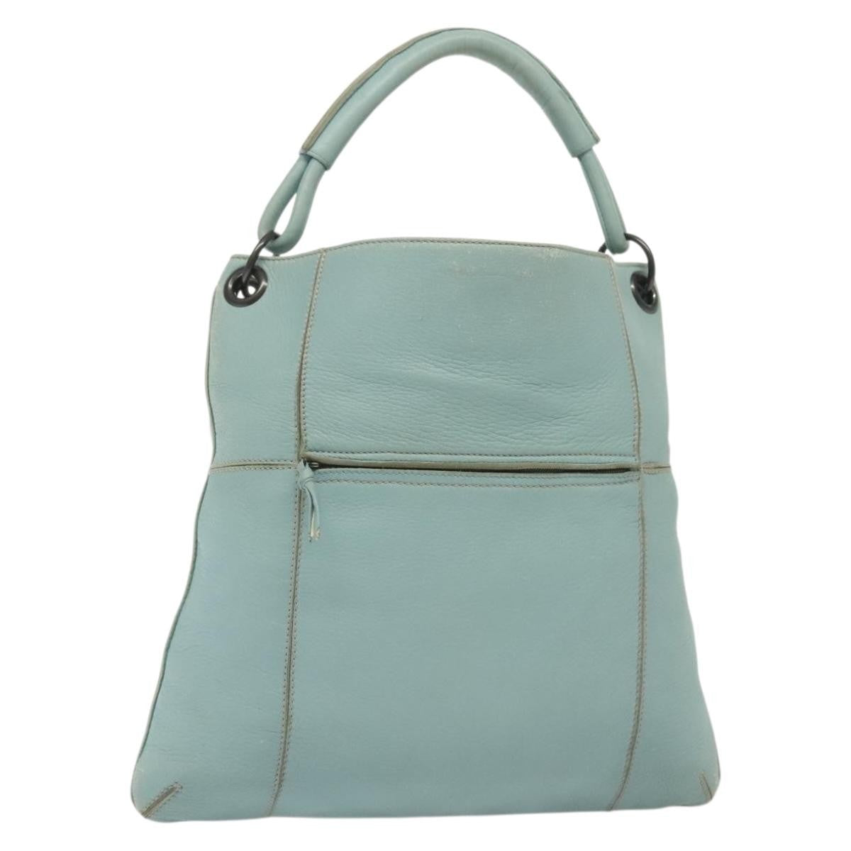 Bottega Veneta Front Zip Hobo Leather Blue Leather Bag (Authentic  )