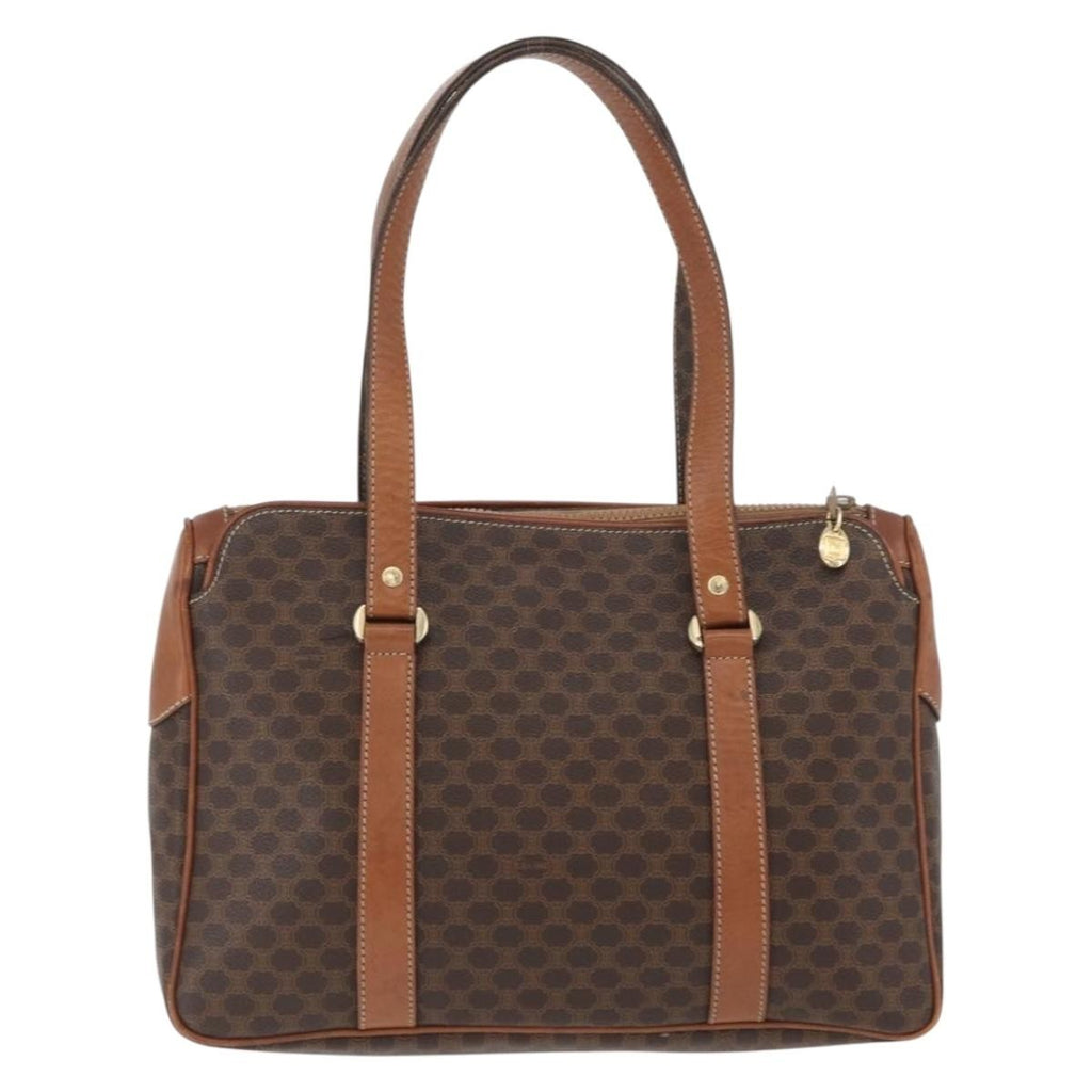 Celine Vintage Macadam Handbag Canvas And Leather Brown Canvas Handbag (Authentic  )