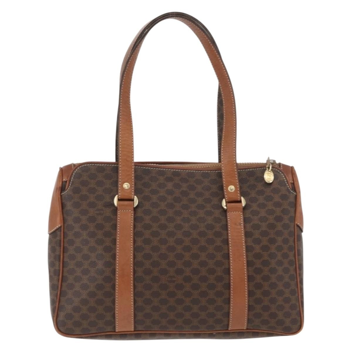 Celine Vintage Macadam Handbag Canvas And Leather Brown Canvas Handbag (Authentic  )
