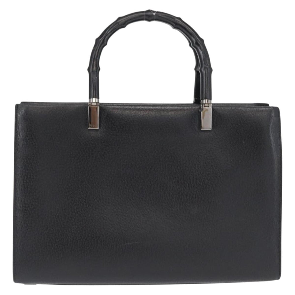 Gucci Vintage Bamboo Handle Bag Leather Black Leather Handbag (Authentic  )