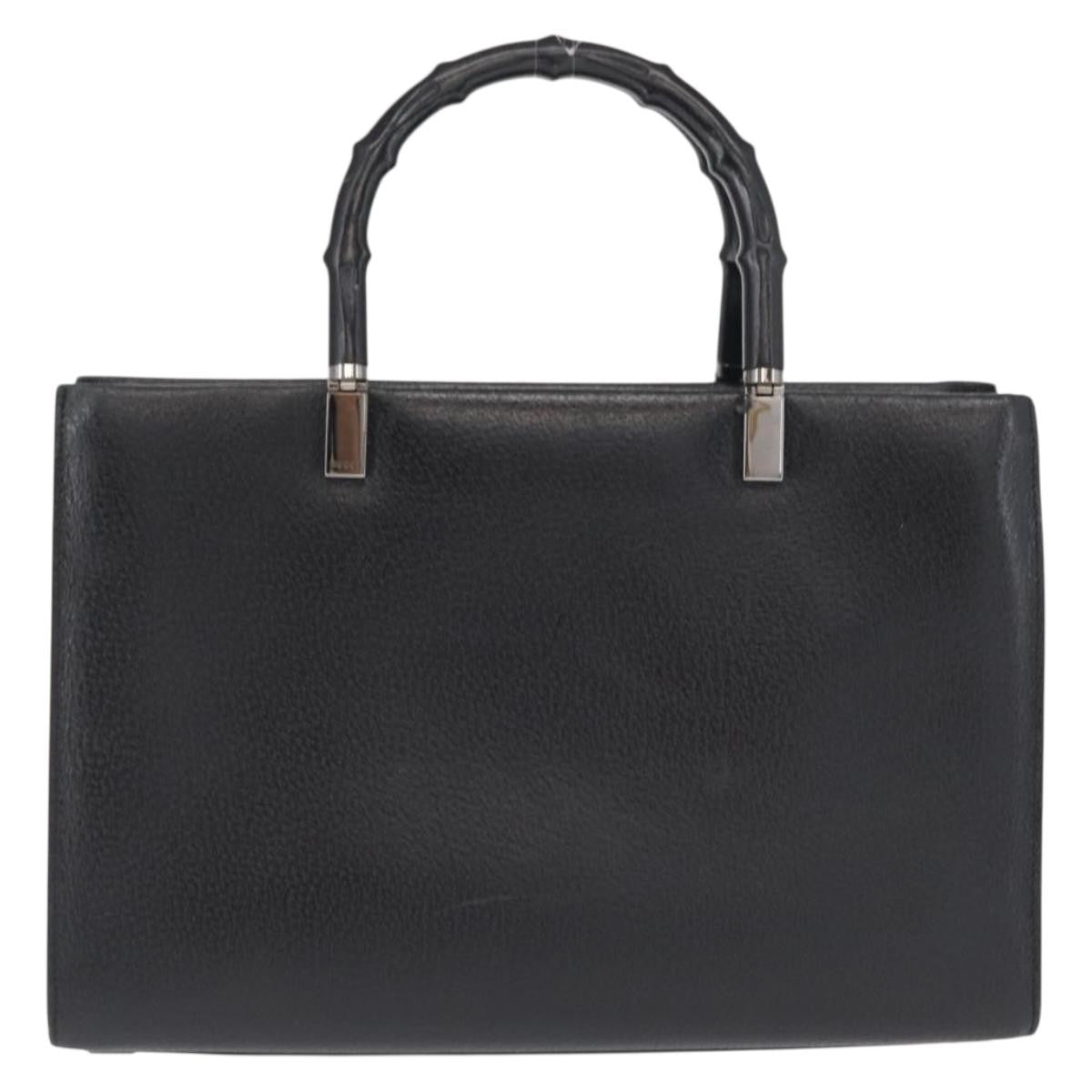 Gucci Vintage Bamboo Handle Bag Leather Black Leather Handbag (Authentic  )