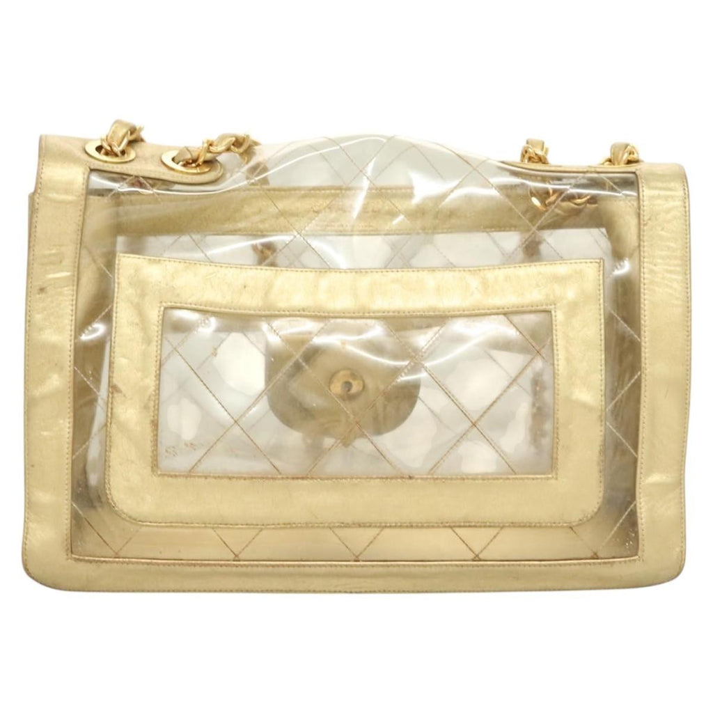Chanel Classic Single Flap Bag Quilted Applique Vinyl Clear Vinyl Bag (Authentic  )