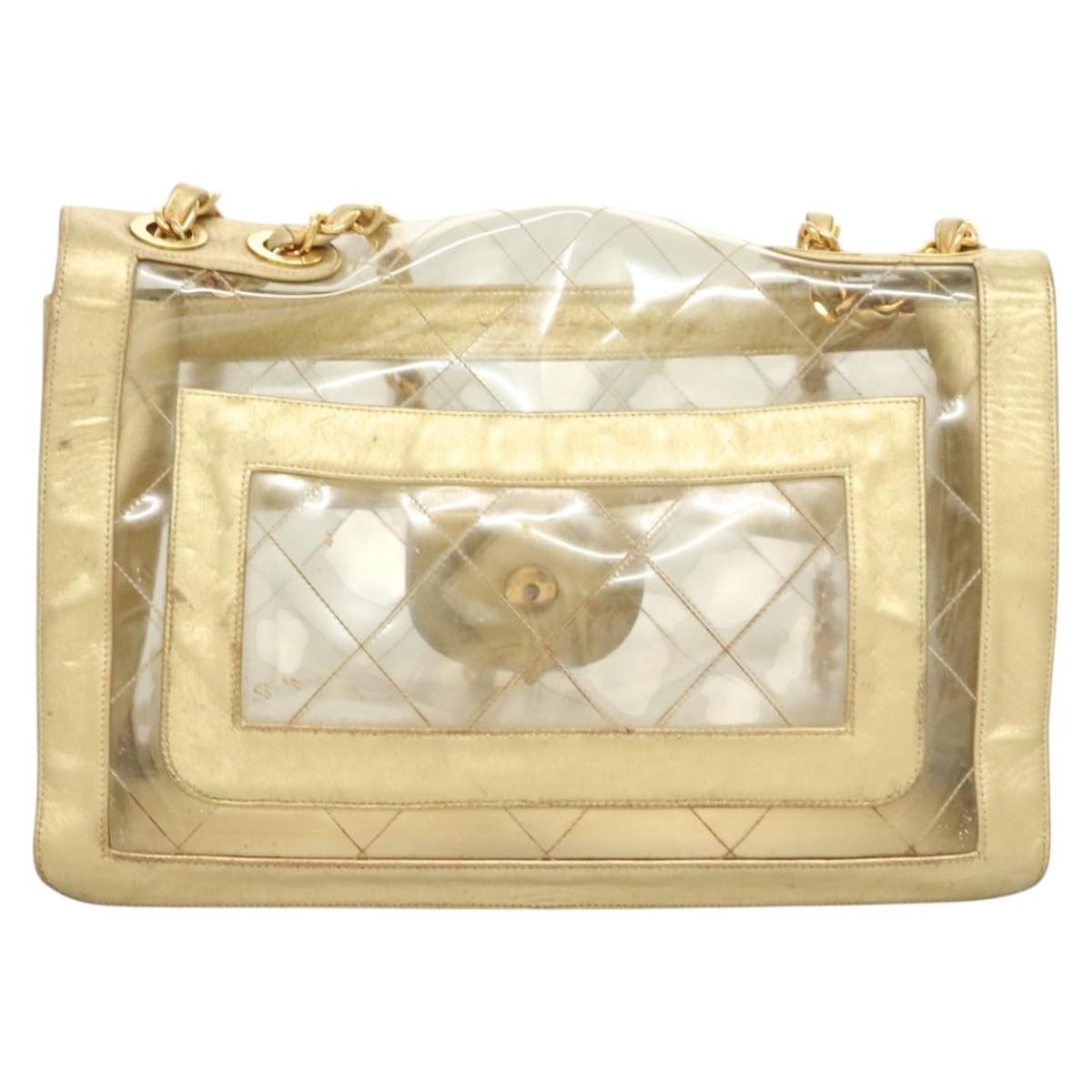 Chanel Classic Single Flap Bag Quilted Applique Vinyl Clear Vinyl Bag (Authentic  )