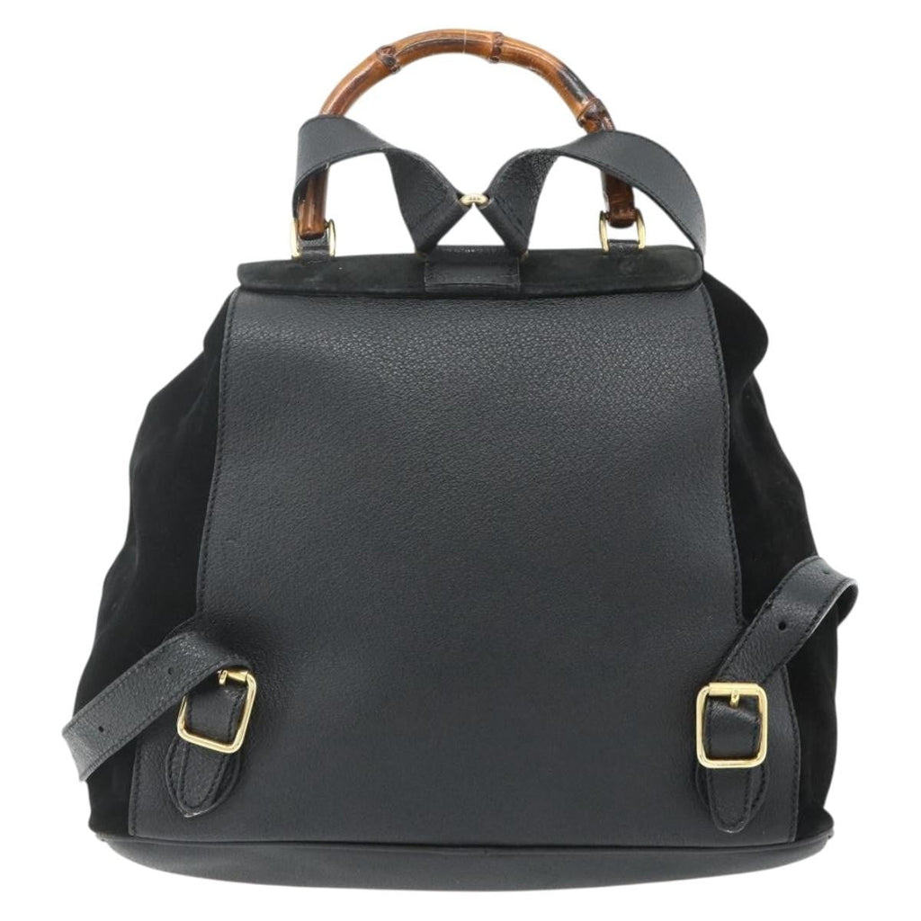 Gucci Vintage Bamboo Backpack Suede Black Suede Backpack Bag ( )