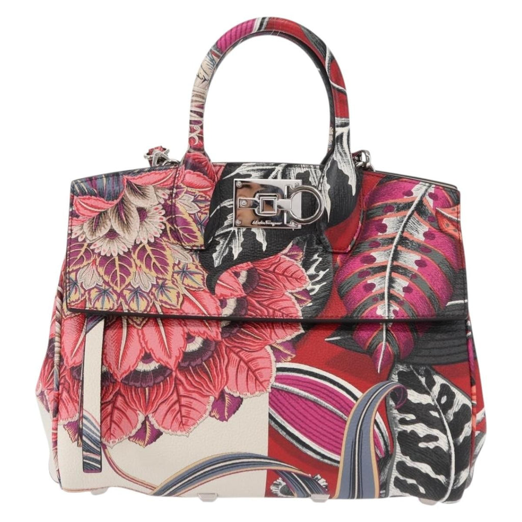 Salvatore Ferragamo Studio Satchel Printed Leather Multicolour Leather Handbag (Authentic  )