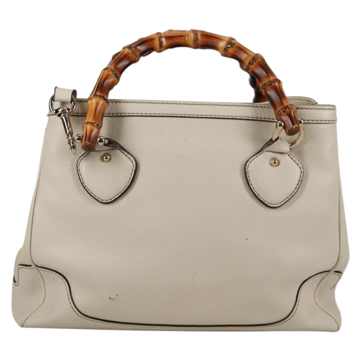 Gucci Diana Bamboo Top Handle Tote Leather White Leather Handbag (Authentic  )