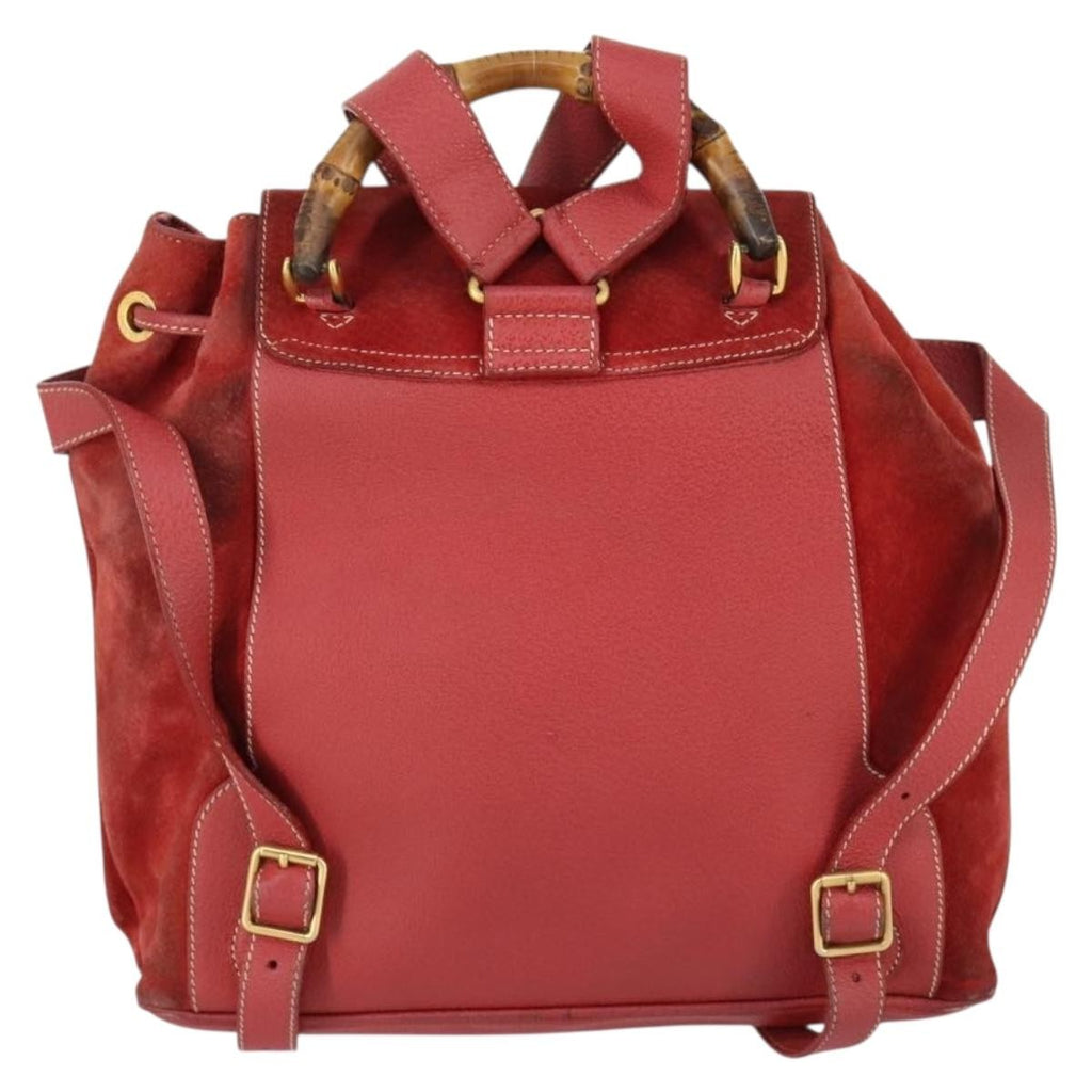 Gucci Vintage Bamboo Backpack Suede Red Suede Backpack Bag (Authentic  )
